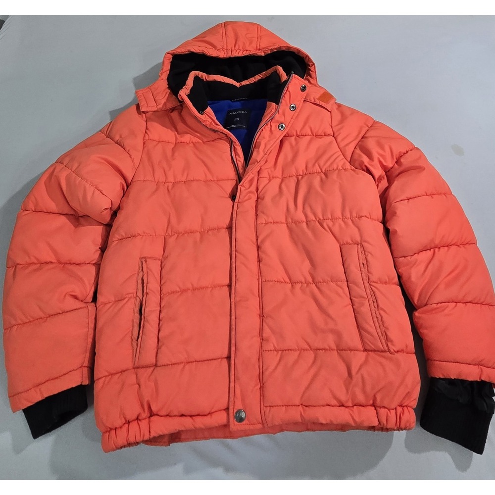 Náutica Hooded Puffer Jacket Boys 14/16 Winter Orange Water Resistance Jacket